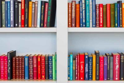 Bookshelf with colourful books